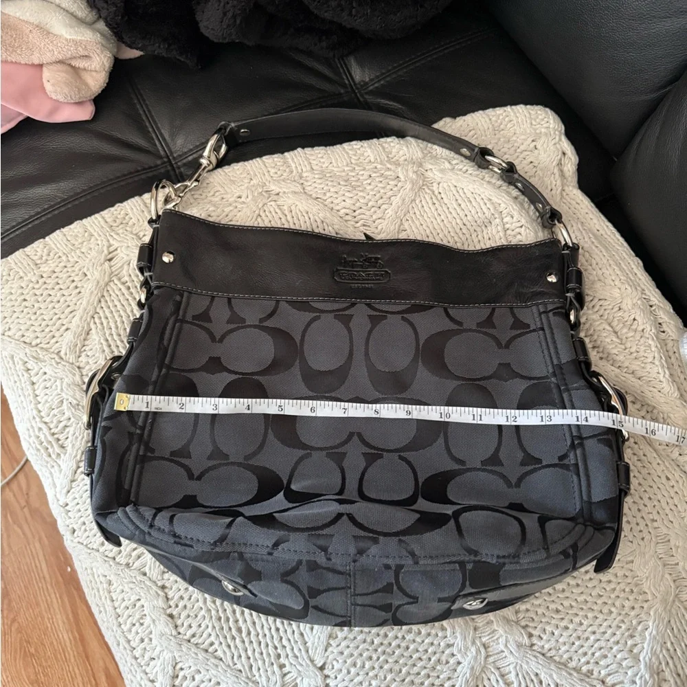 Coach Black Signature Shoulder Bag with Leather Trim - Picture 10 of 11